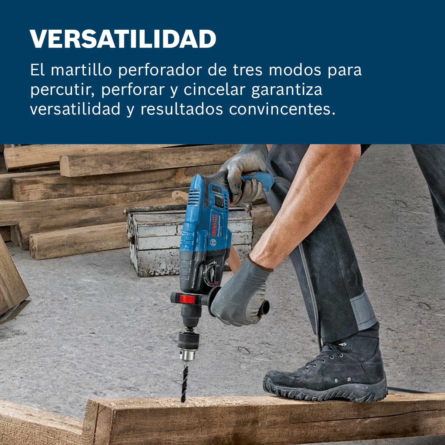 Bosch Professional martillo perforador GBH 2-21 (con SDS plus, incl. empuñadura auxiliar, paño para la máquina, profundidad retráctil, maletín)