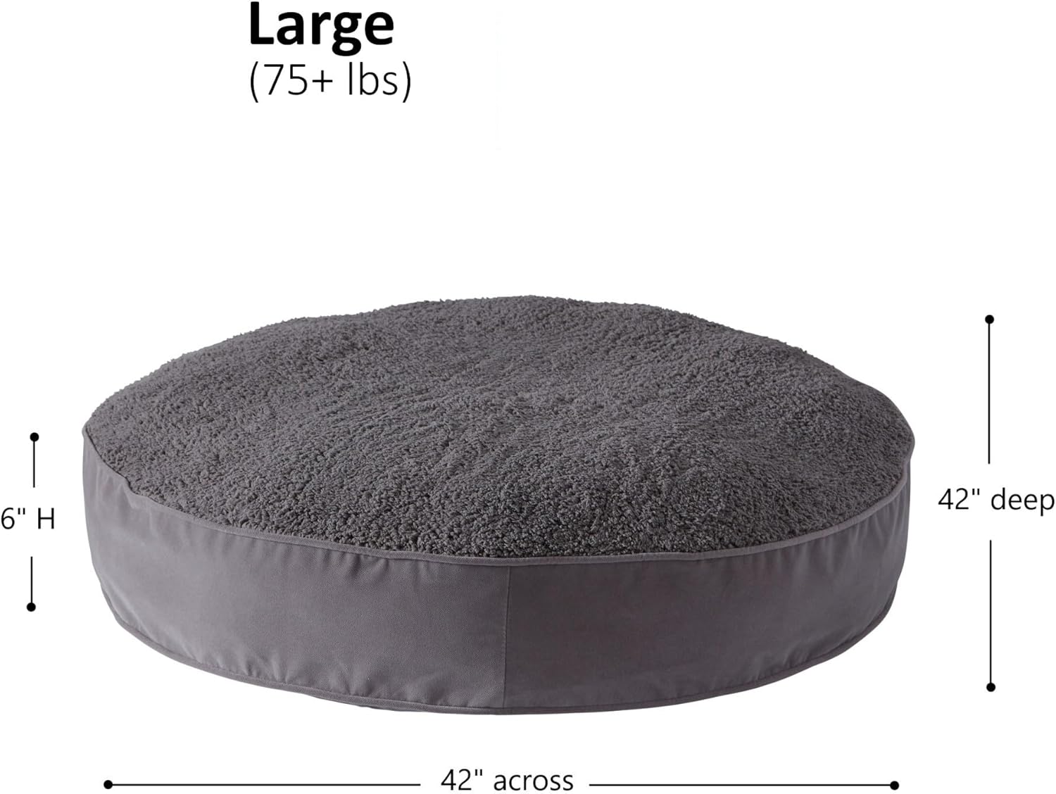Happy Hounds Scout Deluxe Round Pillow Style Sherpa Dog Bed, Large (42 x 42 in.), Pewter