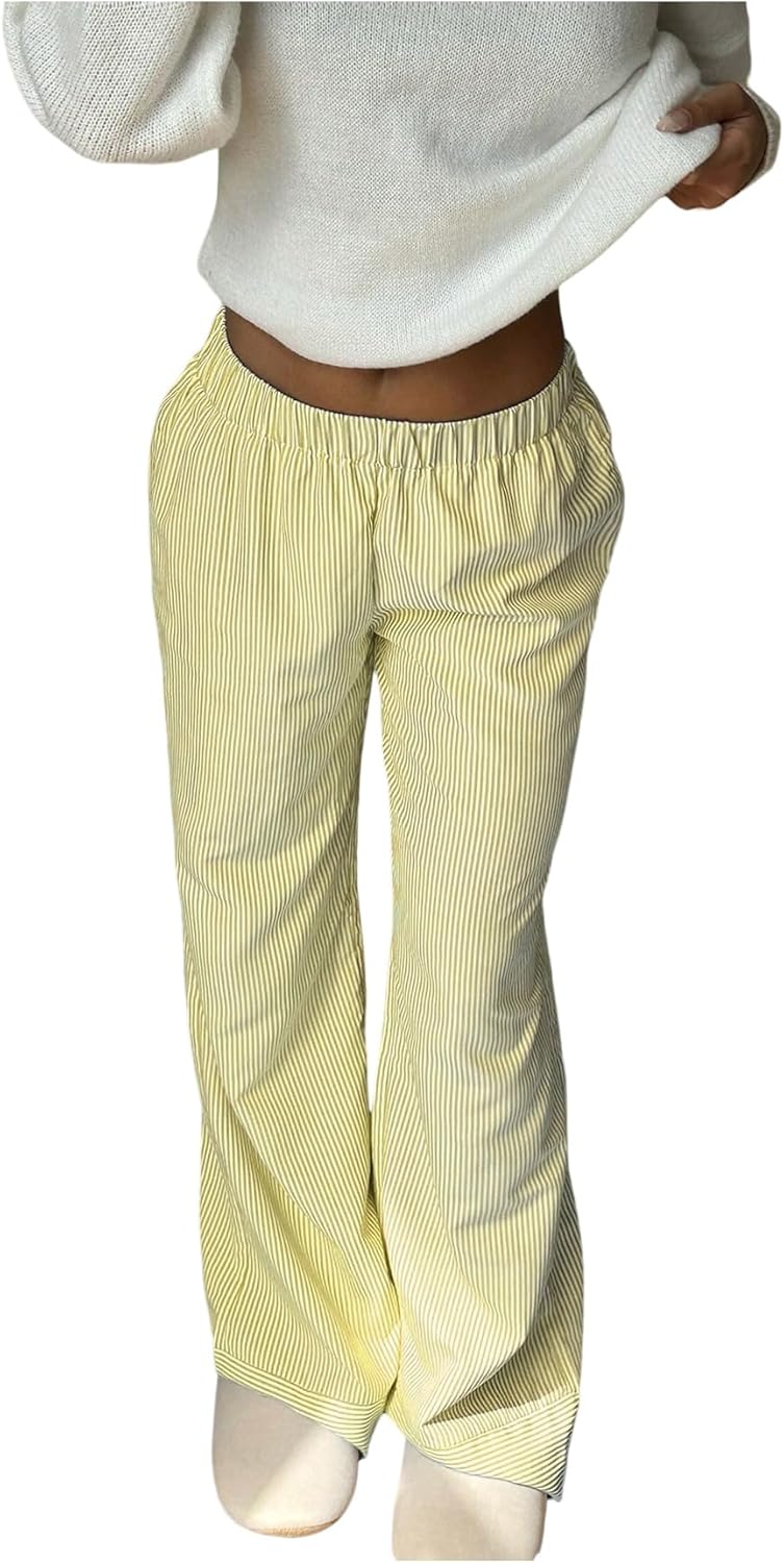 GORGLITTER Women's Striped Baggy Pants Wide Leg High Waisted Cute Trendy Dressy Casual Trousers Lounge Pants