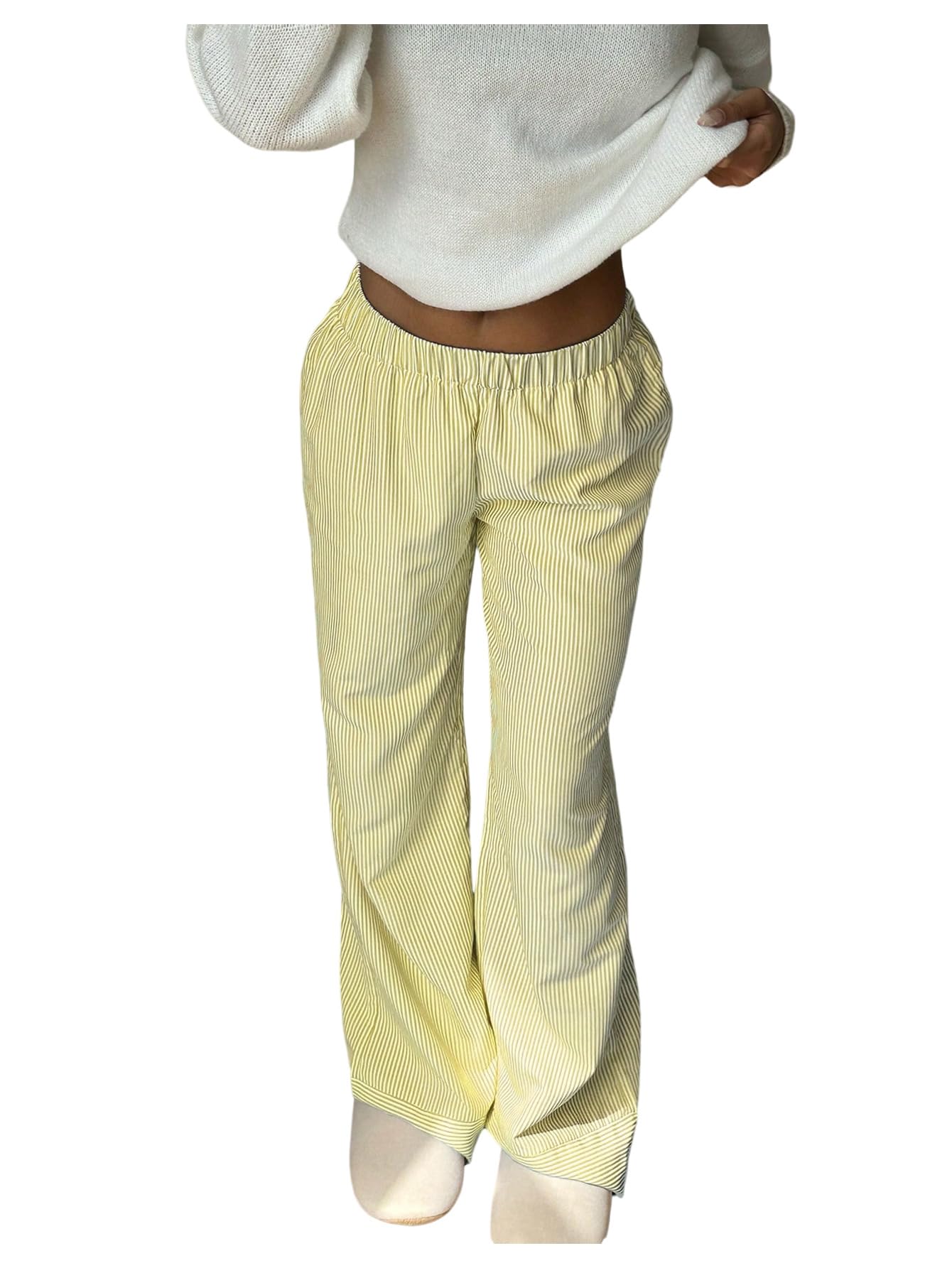 GORGLITTER Womens Striped Baggy Pants Wide Leg High Waisted Cute Trendy Dressy Casual Trousers Lounge Pants