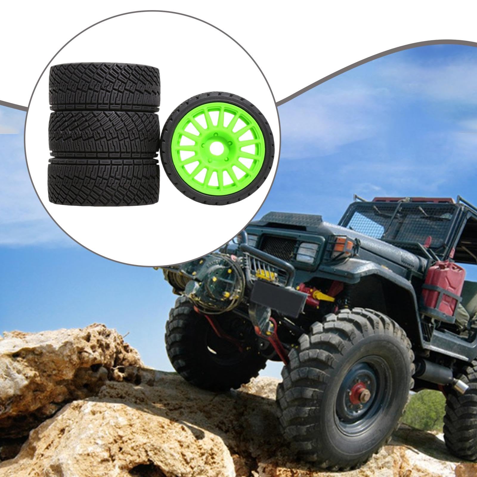 4 Pezzi Pneumatici per Auto RC Gomme per Auto Radiocomandata Ricambi per Rally Ruote di Aggiornamento Realizzati in PP per Lunga Durata Adatto per, Esagono Verde