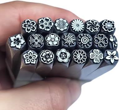 5/7mm Flower Metal Stamp Set Alloy Steel Stamping Tools for DIY Jewelry Making Handheld Steel Punch for Gold Silver Jewelry Craft 5mm 17#