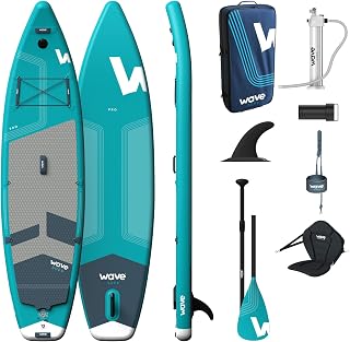 Wave Pro Professional SUP Package | Premium Inflatable Stand Up Paddle Board |6" Thick | Includes iSUP Accessories, Kayak Conversion Seat, Carry Bag, Ankle Leash, Hand Pump | Wide Stance, Non-Slip Deck