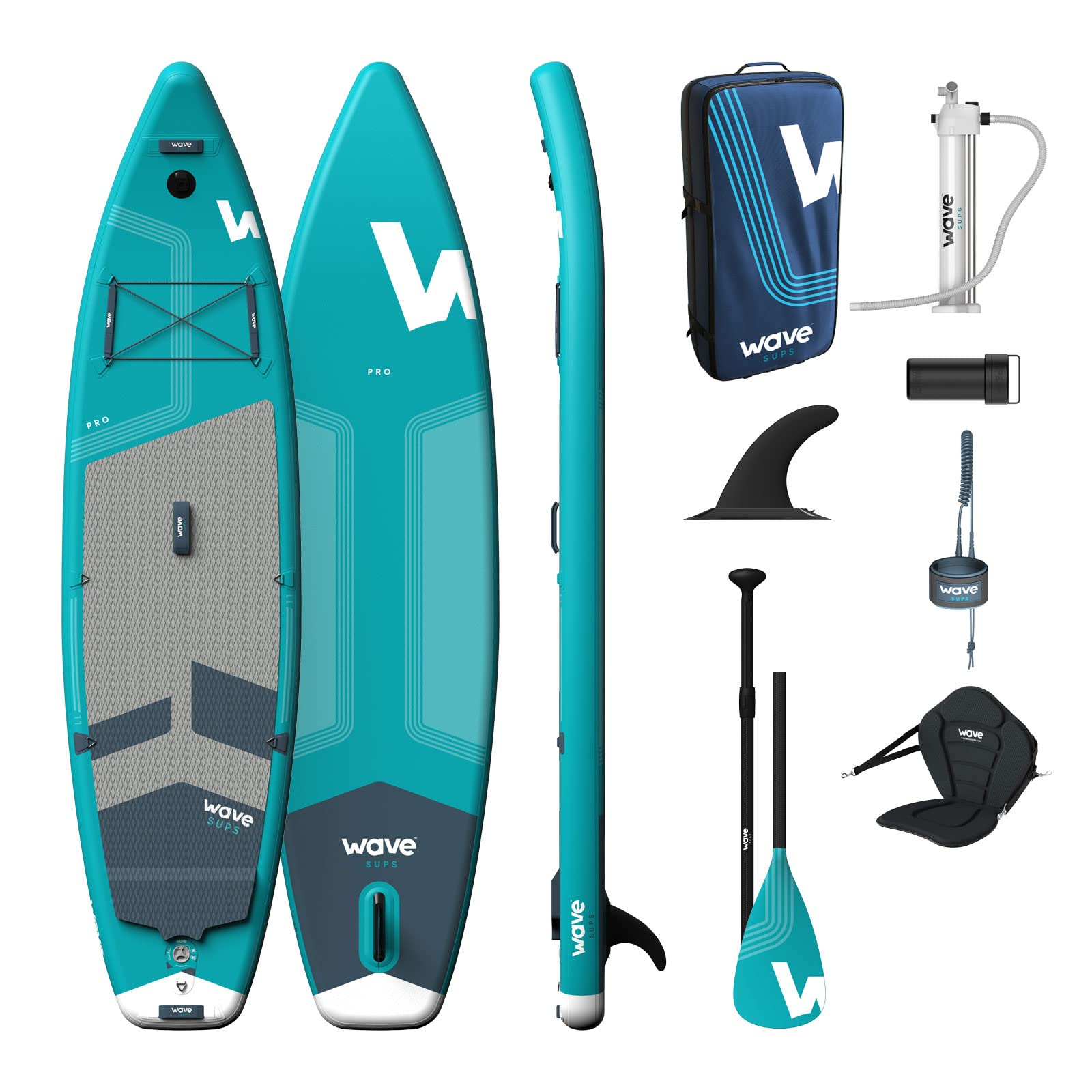 Wave Pro - Premium 10ft Inflatable Stand Up Paddle Board - Anti Air Leaking & Nonslip Deck Surf Board - Ultra Portable SUP Board with Leash, Paddle, Pump & Carry Bag - Aqua