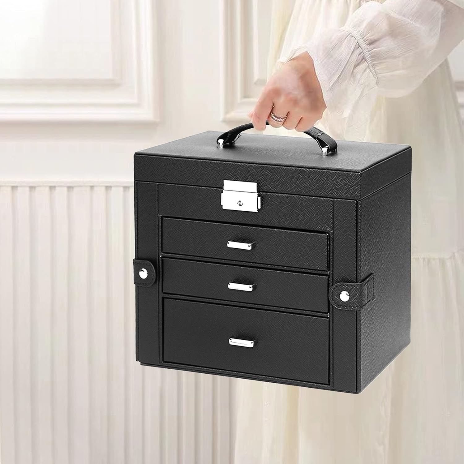 TORIBIO Huge Jewelry Box Leather Jewelry Organizer/Case for Women Girls Ring Necklace Earring Bracelet Holder Black