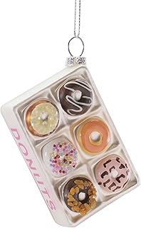 The Bridge Collection Glass Donut Box Ornament - 3.5" Box of Assorted Donuts Christmas Ornament - Breakfast Food Holiday Decor