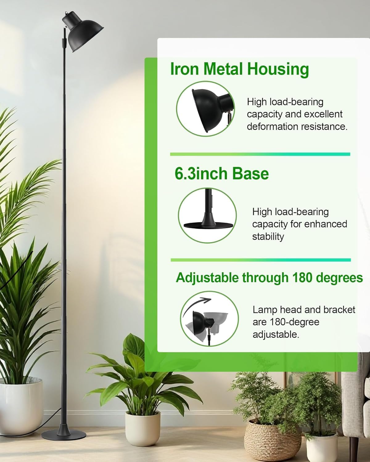 yadoker Plant Grow Light for Indoor Plant, Aluminum LED Grow Light,Elevating Plant Lamp,Height Adjustable,Automatic Timer with 8/12/18Hours,10-Level Brightness,Ideal for Large Plant Grow