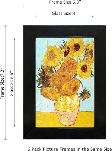 Vista 331 de Juego de 6 portarretratos de 5 x 7 con cristal real para fotos de 4 x 6 con paspartú o 5 x 7 sin paspartú, para pared o mesa, marcos de fotos