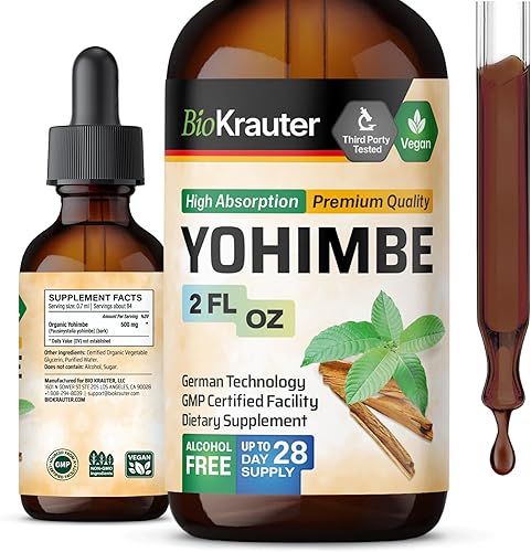 Yohimbe Tintura - Extracto líquido orgánico de corteza de yohimbe - Suplementos de yohimbe para hombres y mujeres - Yohimbina natural - Sin alcohol