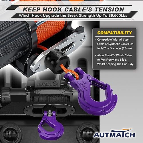 Miniatura 6 de AUTMATCH Pestillo de seguridad para cabrestante de 38 pulgadas, grado 70, gancho deslizante de horquilla de acero forjado y tapón de gancho para
