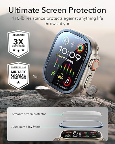 Miniatura 5 de ESR Armorite - Protector de pantalla para Apple Watch Ultra 21 (20232022, 1.929 in), protección de grado militar, protector de vidrio templado con