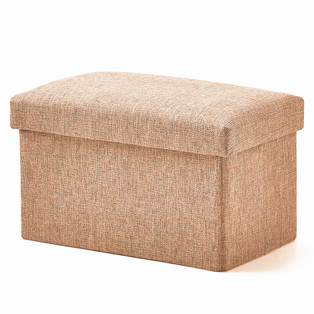 VLE Storage Stool, Storage Box, Ottoman, Foldable, Seat Chair, Footrest, Stepladder, Large Capacity Storage, Load Capacity 220.5 lbs (100 kg), Cotton Linen, Clothes Storage, Small Storage, Living