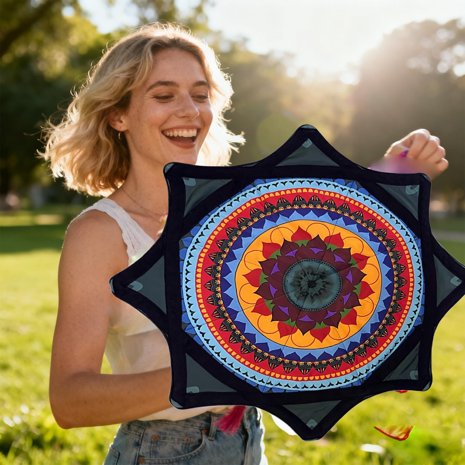 Tissu de Filature pour Débutant, Tissu de Filage Flow Star de 24 Pouces avec des Motifs Vibrants Double Face, Jouet de Jonglerie Rotatif du Bout des Doigts pour Enfants Et Adultes F