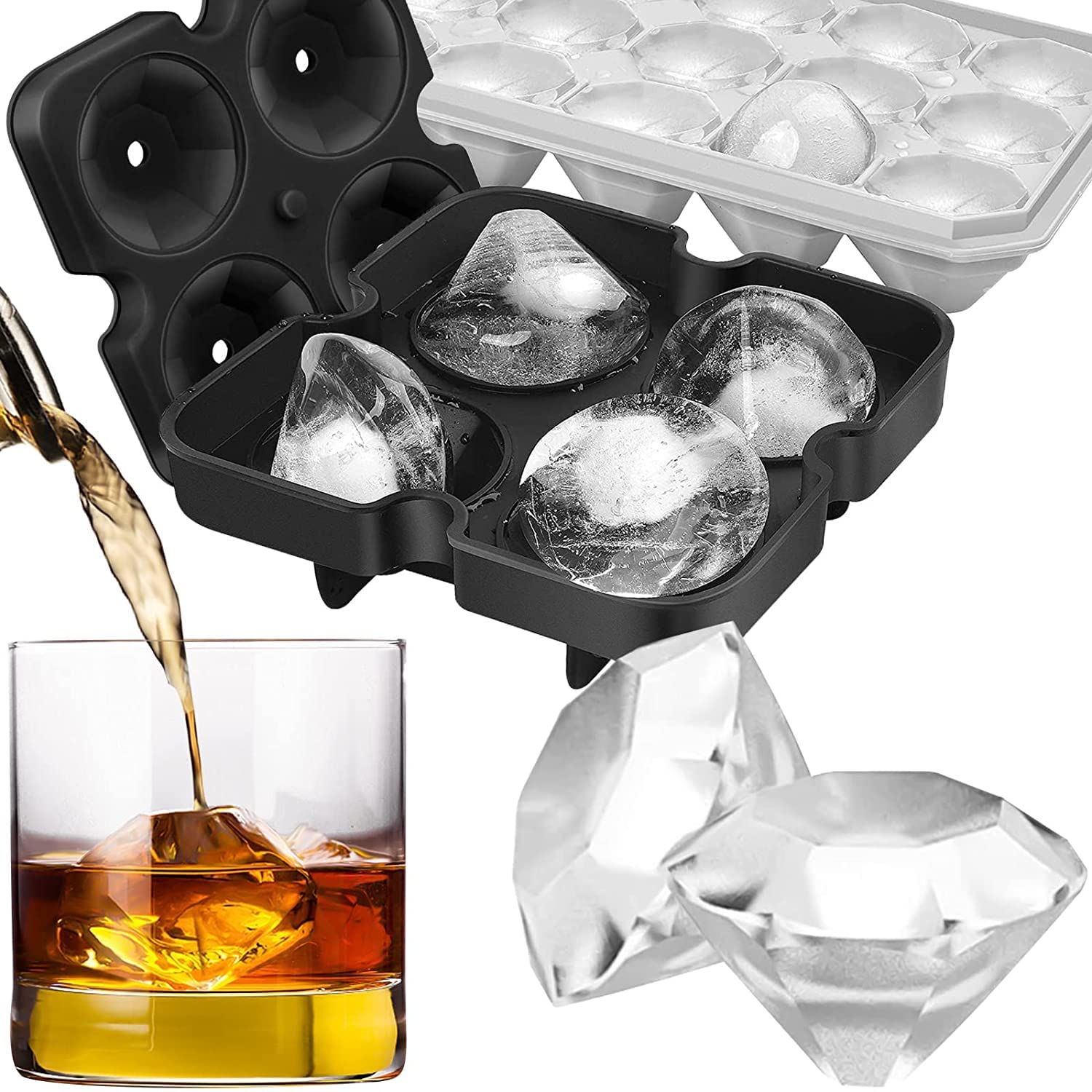 Bandejas de Cubitos de Hielo, Molde Para Hielo Esferas Y Cubos Grandes con Tapa, 4 Piezas