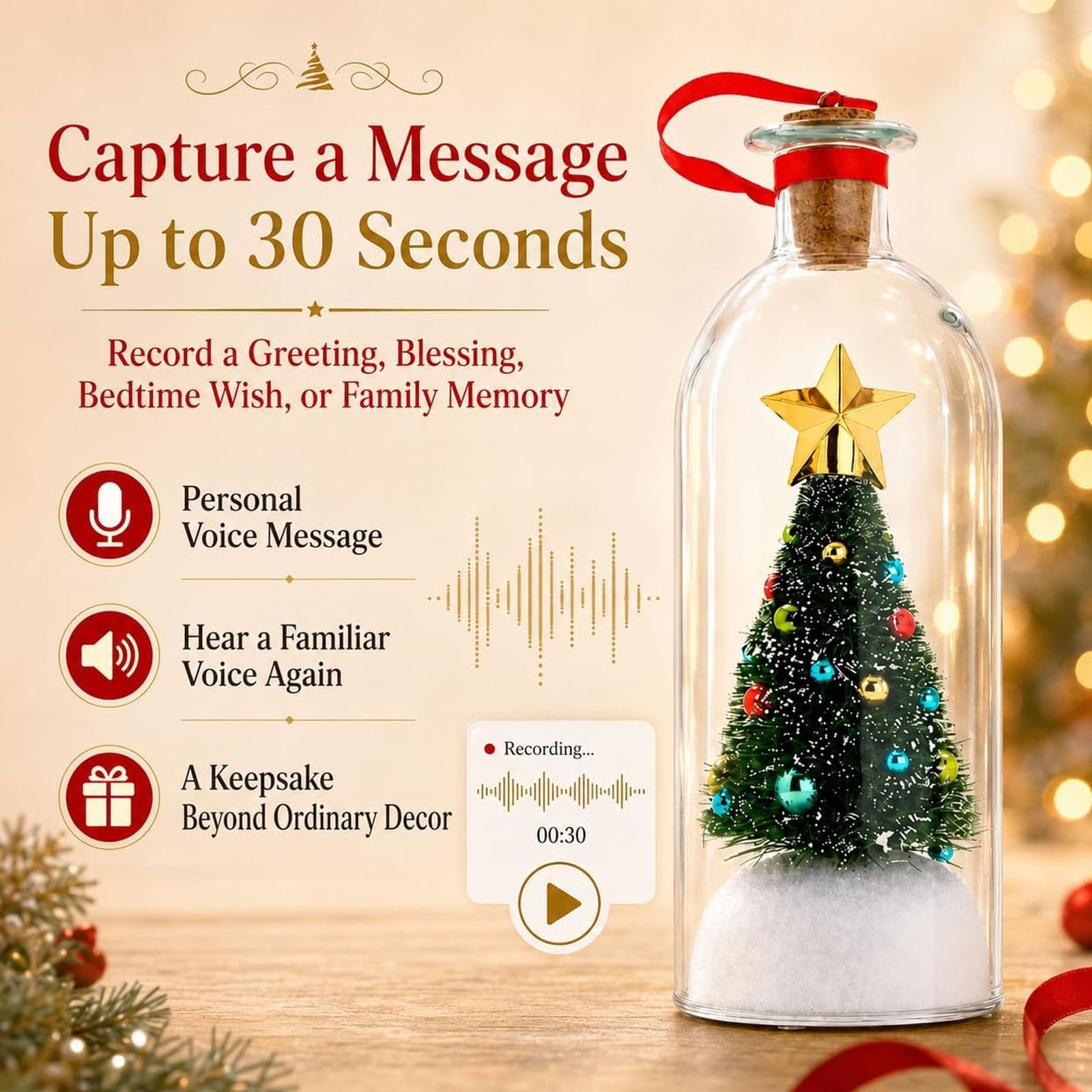 Albero di Natale Registrabile in Bottiglia, Decorazione, Voce di 30 Secondi