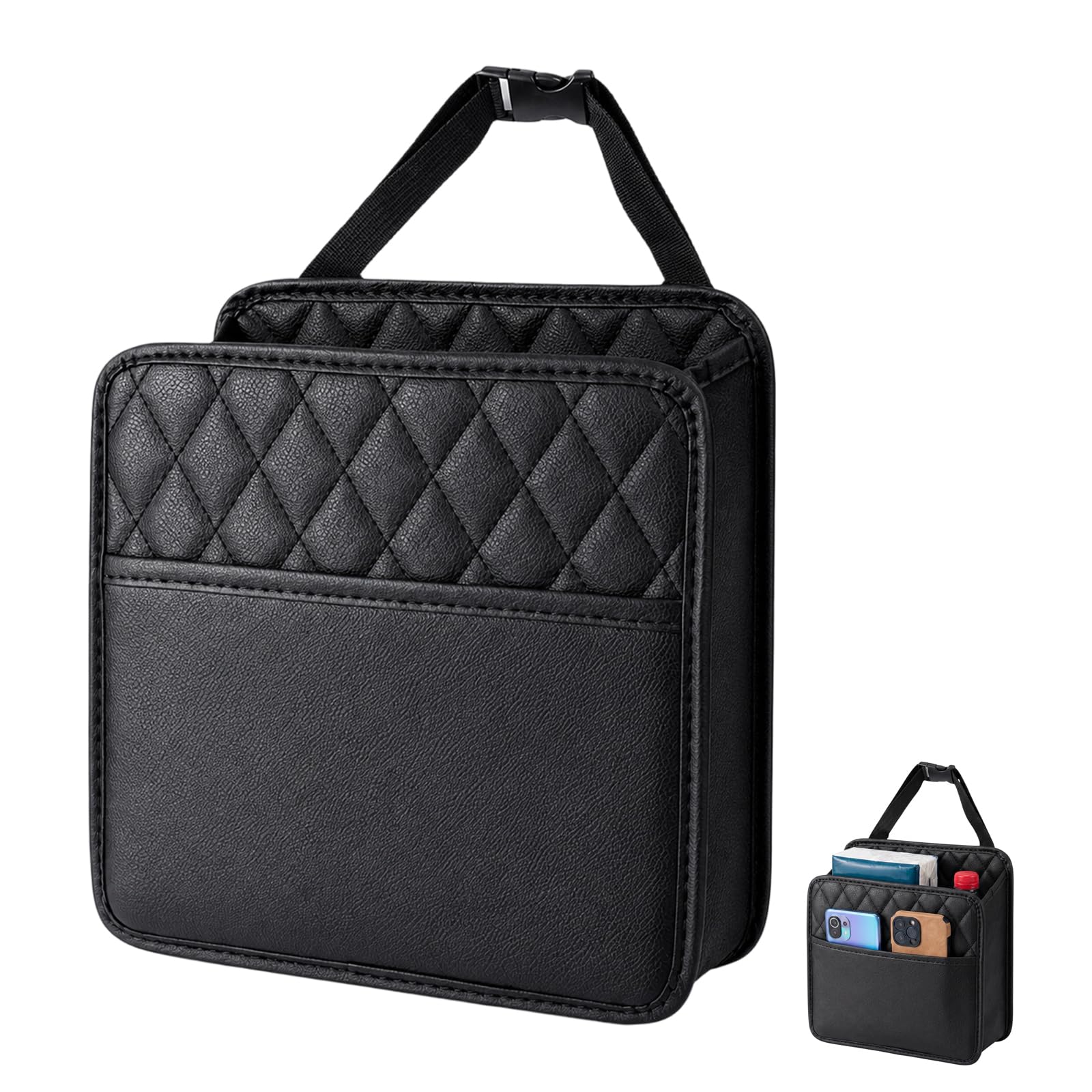 XZSKD Car Storage Organiser, Car Seat Storage Organiser for Family Road Trips and Daily Commutes, Car Tidy with Multiple Pockets, Black Car Seat Organiser with Adjustable Straps for Most Vehicles