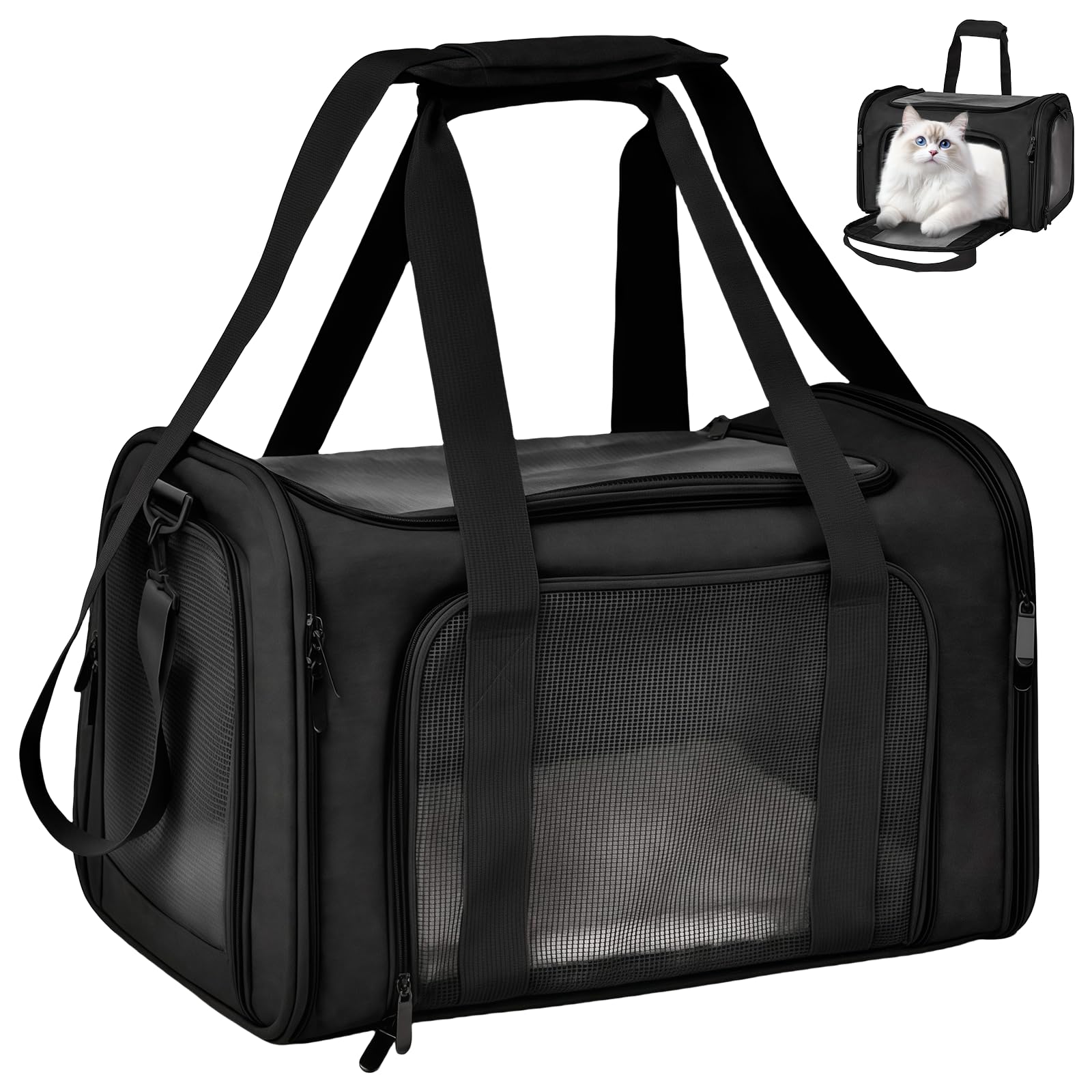 40 x 25 x 25 cm. Caja de transporte para perros: bolsa de viaje plegable para cachorros, caja de transporte de perros suave con correa interior, con malla transpirable para accesorios de viaje