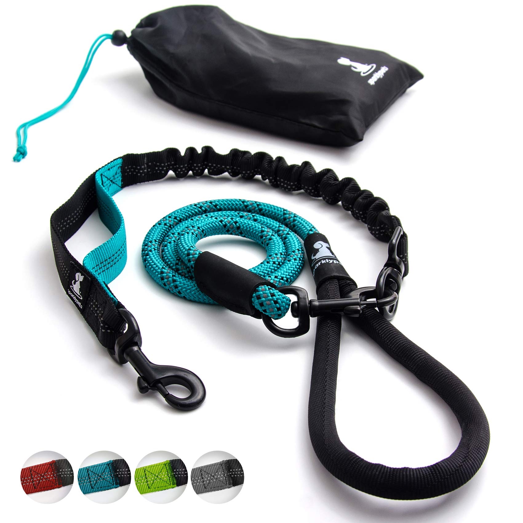 Heavy Duty Rope Bungee Lead for Large and Medium Dogs with Anti-pull for Shock Absorption - No Slip Reflective Leash for Outside (Teal, For 1 Dog)