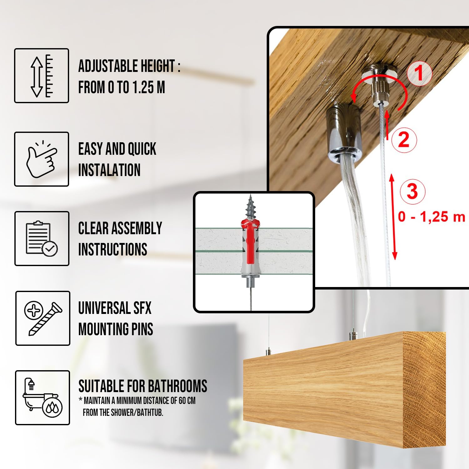 LED Wood Drewniana lampa wisząca z dębu 60 cm – Ręcznie wykonana lampa wisząca nad stół jadalniany –Lampa do jadalni, salonu i kuchni – 24W 1600 lm Ciepłe białe światło 3000 K