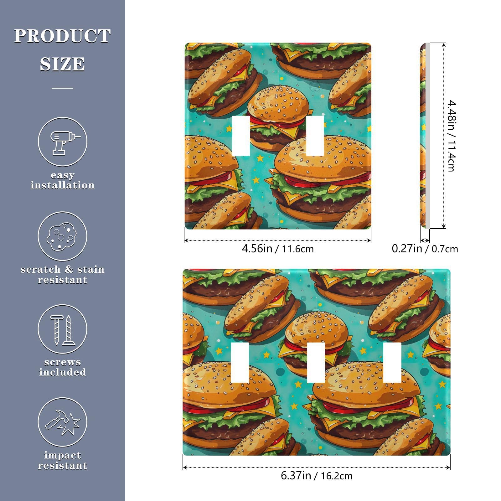 Light Switch Cover Hamburger Wall Plates for Electrical Outlets 3 Gang 202a8870