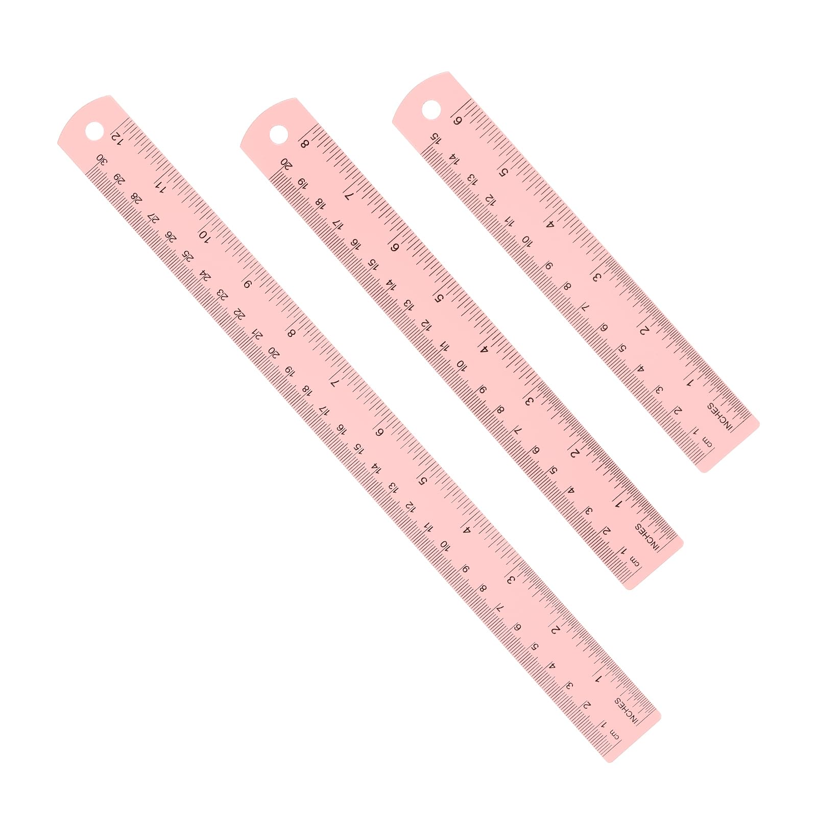 PATIKIL 15cm/20cm/30cm Metal Ruler, 3 Pack Aluminum Alloy Rulers with Centimeters, Millimeters, Inches and Conversion Table Straight Edge Ruler for Writing Machinist Drafting, Pink