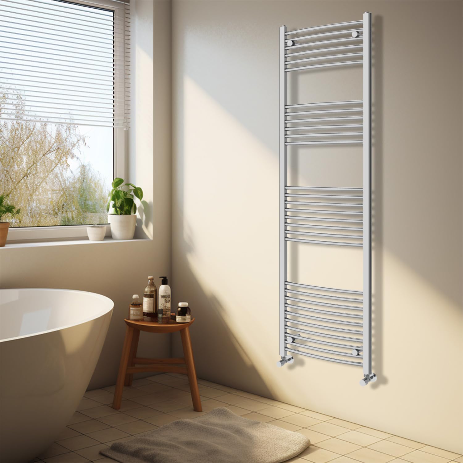 Nrg Chrome Heated Towel Rail Curved Designer Bathroom Radiator - 1800×500Mm