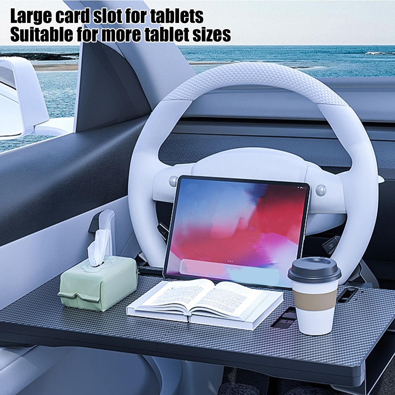 Mesa para Volante de Coche Superficie Antideslizante y Versátil con | Bandeja para Portátil en el Coche para Trabajar, Vídeos, Conferencias, Picar, Bebidas,