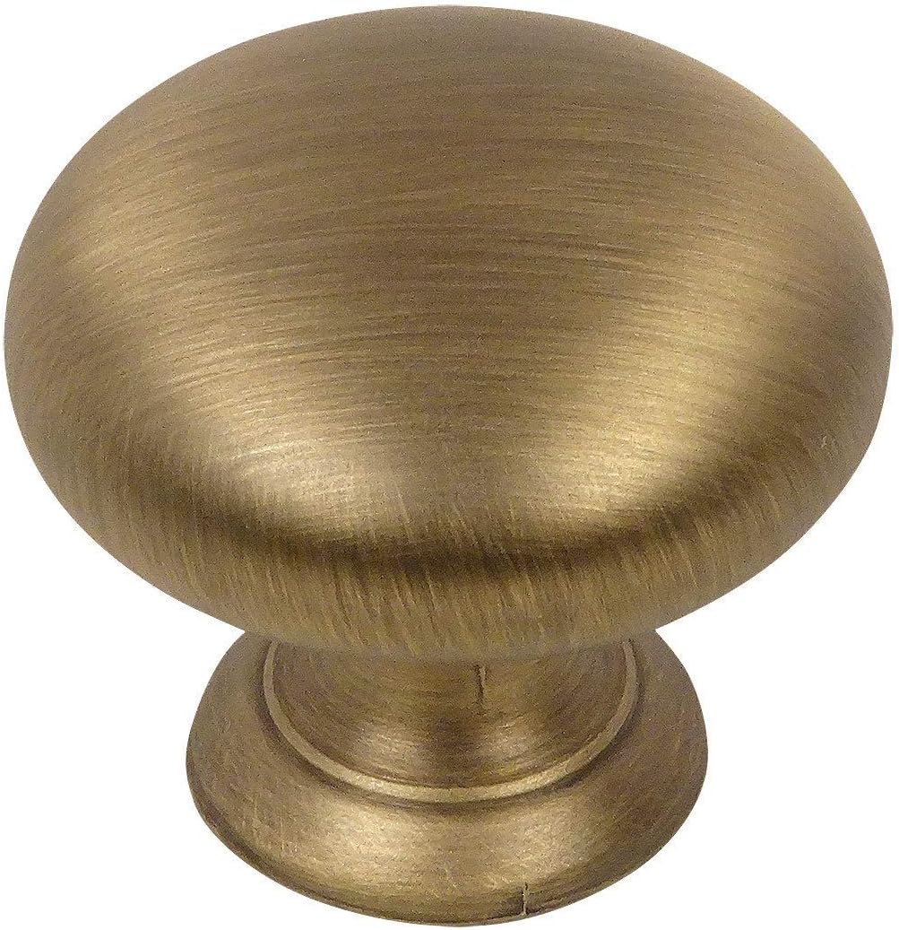 10 Pack 4950BAB Brushed Antique Brass Cabinet Hardware Round Mushroom Knob - 1-1/4" Diameter