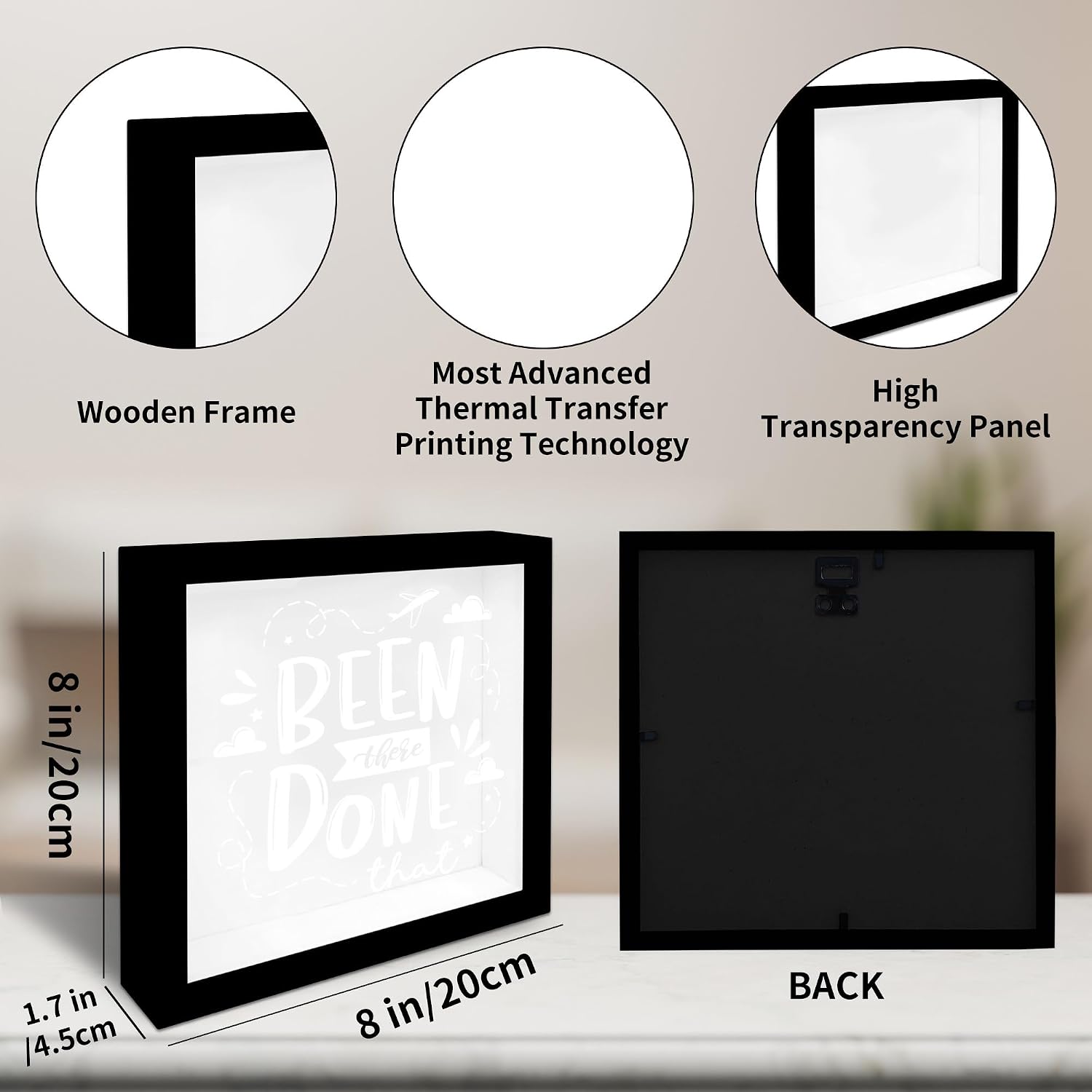 8" x 8" Black Travel Shadow Box Frame - Been There Done That - Travel Wooden Display Memory Saver with Slot for Tickets, Keepsake - Gifts & Decorations for Family & Friends - A07