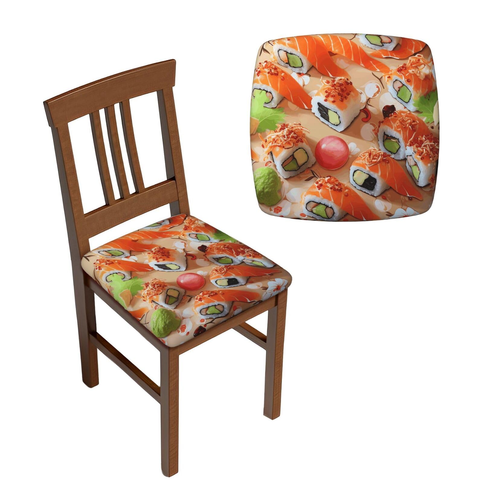 FodPand 4PCS Dining Chair Covers for Dining Room Delicious Sushi Chair Seat Cover Stretch Parsons Chair Slipcover Removable Washable Seat Cushion Slipcovers Cover for Kitchen Office