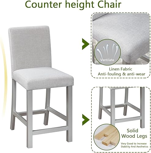 Miniatura 6 de KEIKI Juego de mesa de comedor de altura de mostrador de 5 piezas con mesa cuadrada y 4 sillas tapizadas, para 4 personas, juego de mesa moderna de