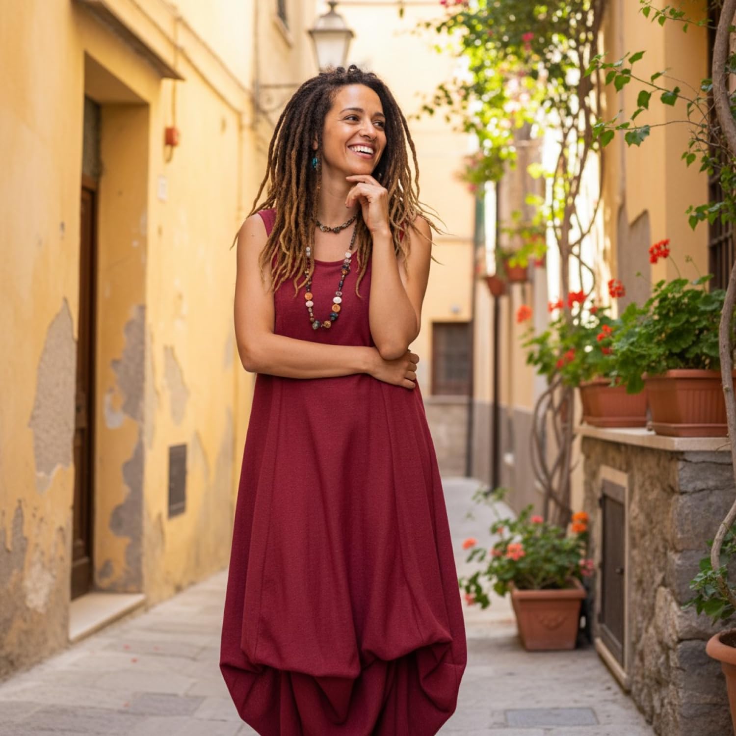 GURU SHOP Vestido largo de verano convertible para mujer, de algodón, largo y medio, ropa alternativa