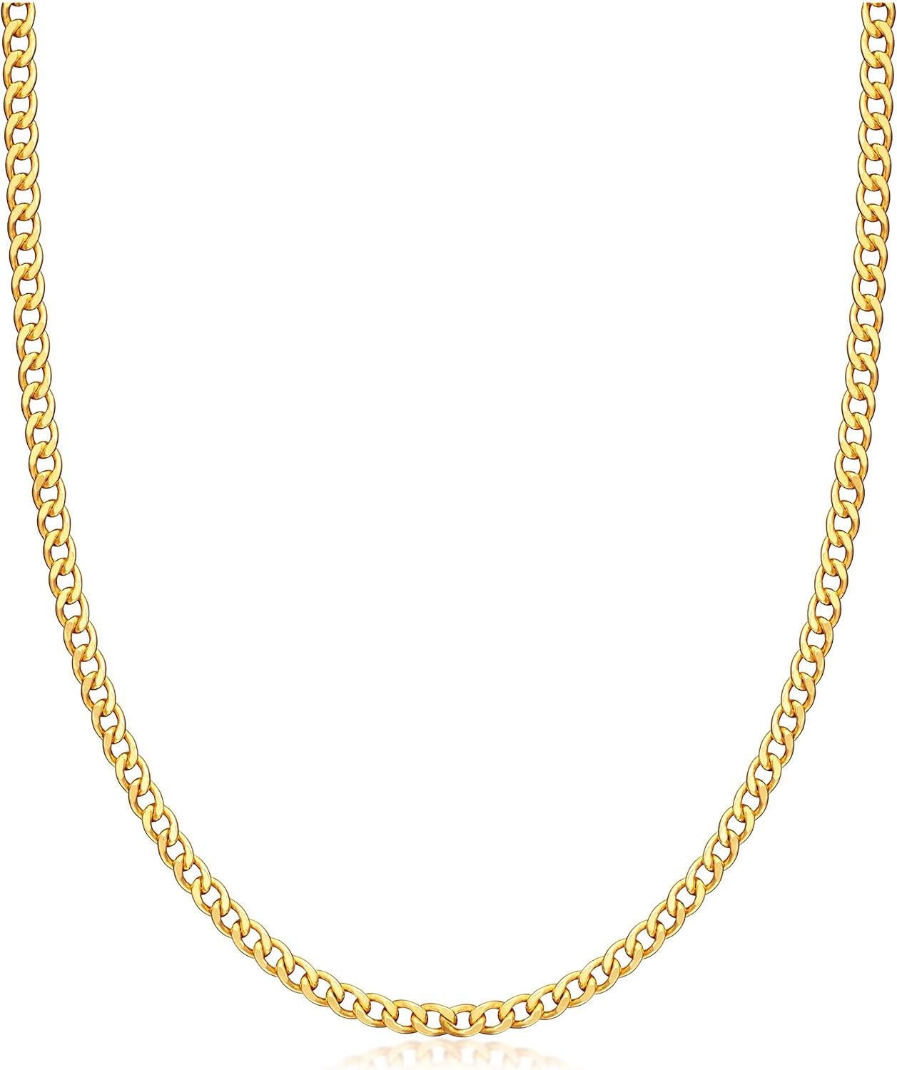 Barzel 18K Gold Plated Curb/Cuban Link Chain Necklace 2MM, 3MM, 4MM, 5MM For Women or Men - Made In Brazil