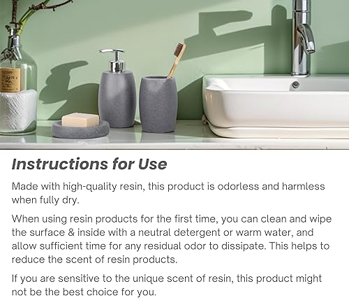 Miniatura 7 de Clasin Home Juego de accesorios de baño, decoración de 3 piezas, incluye dispensador de jabón, jabonera, taza de piedra arenisca para interiores,