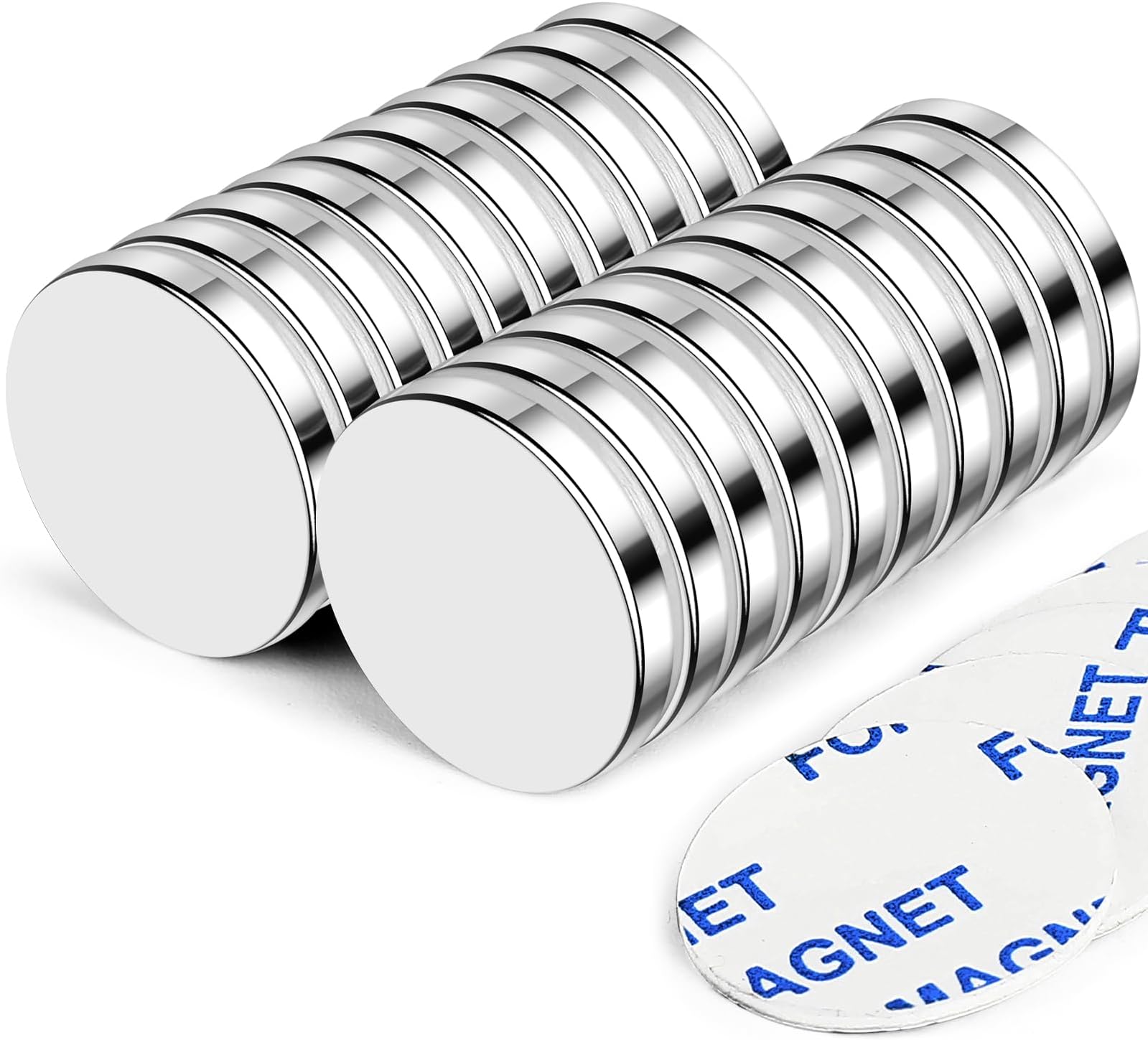 MIKEDE 20 Pack Neodymium Magnets, Epoxy Coating Strong Fridge Magnets for Carft, Small Magnet with Double-Sided Adhesive Backing, Round Earth Magnet Heavy Duty for Whiteboard, DIY, Science - 20x3mm