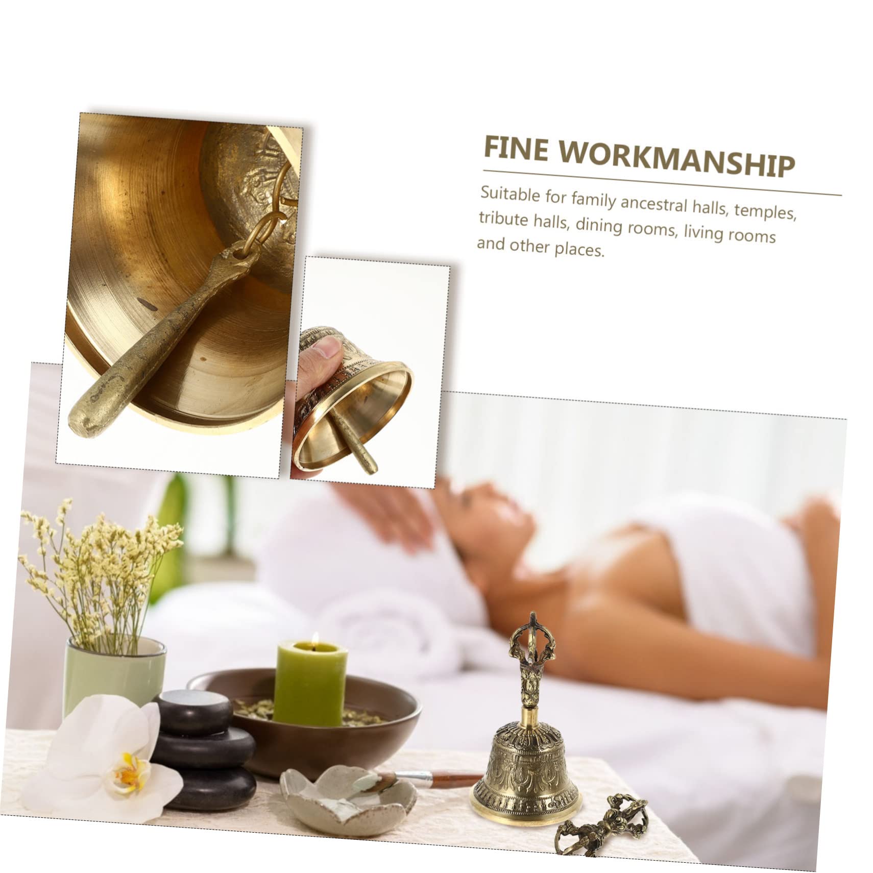 ibasenice 1set Campana Tibetana Rame Portatile Con Dorje Per Cerimonie Buddiste e Meditazione Suono Intenso e Design Ergonomico Di Accessorio Essenziale Per Pratiche Spirituali