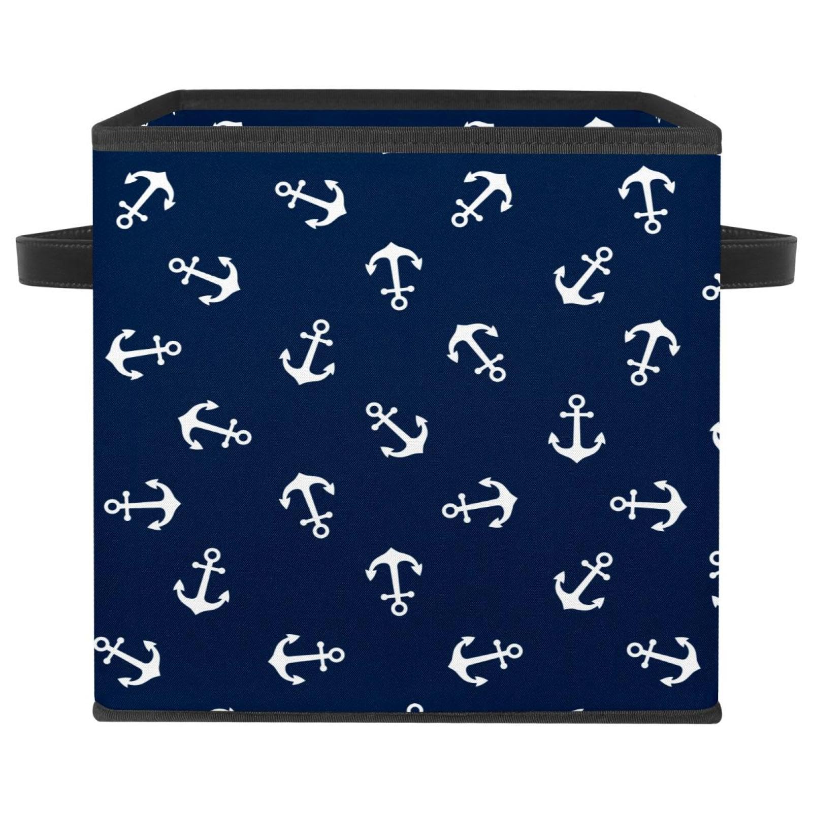 Boîte de rangement pliable cube bleu marine motif ancre pour vêtements et placards