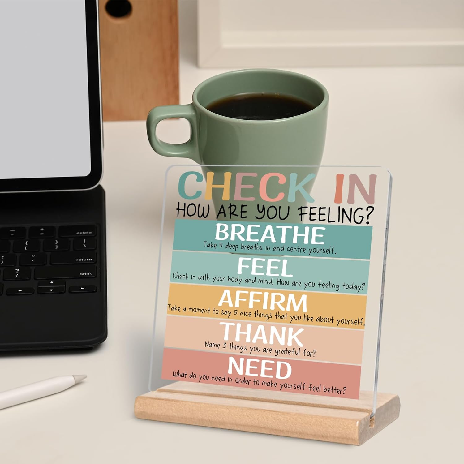 Check In How Are You Feeling Acrylic Plaque Sign, Therapy Office School Counselling Office Gifts for Counselor, Psychologist, Therapist, Inspirational Mental Health Gifts for Teachers, Students - Image 4