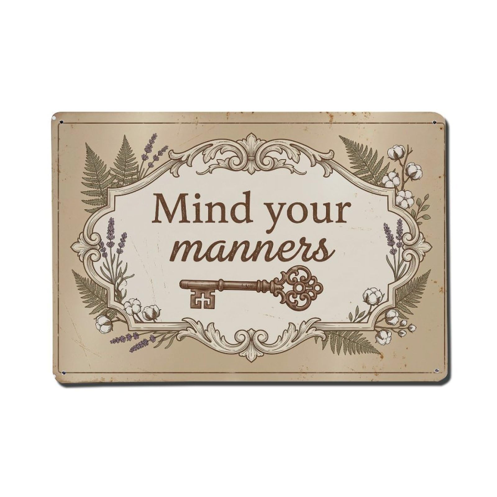 Olhnbad Style Mind Your Manners Bathroom Quote Rustic Farmhouse Metal Tin Sign