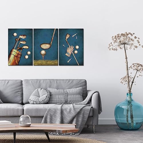 Miniatura 3 de FuShvre Juego de 3 piezas de arte de pared de golf, lienzo deportivo, para el hogar, sala de juegos, sala de juegos, club, decoración de pared