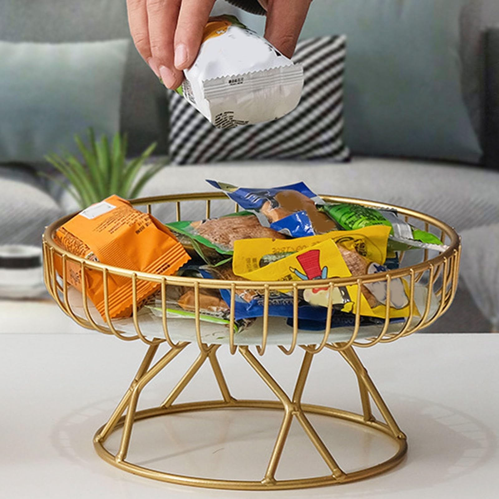 Jwthee Fruit Bowl for Kitchen Counter, Round Fruit Basket, Detachable Metal Fruit Holder Vegetable Basket Metal Fruit Bowl Stand for Bread Snack Dessert Produce (L White)