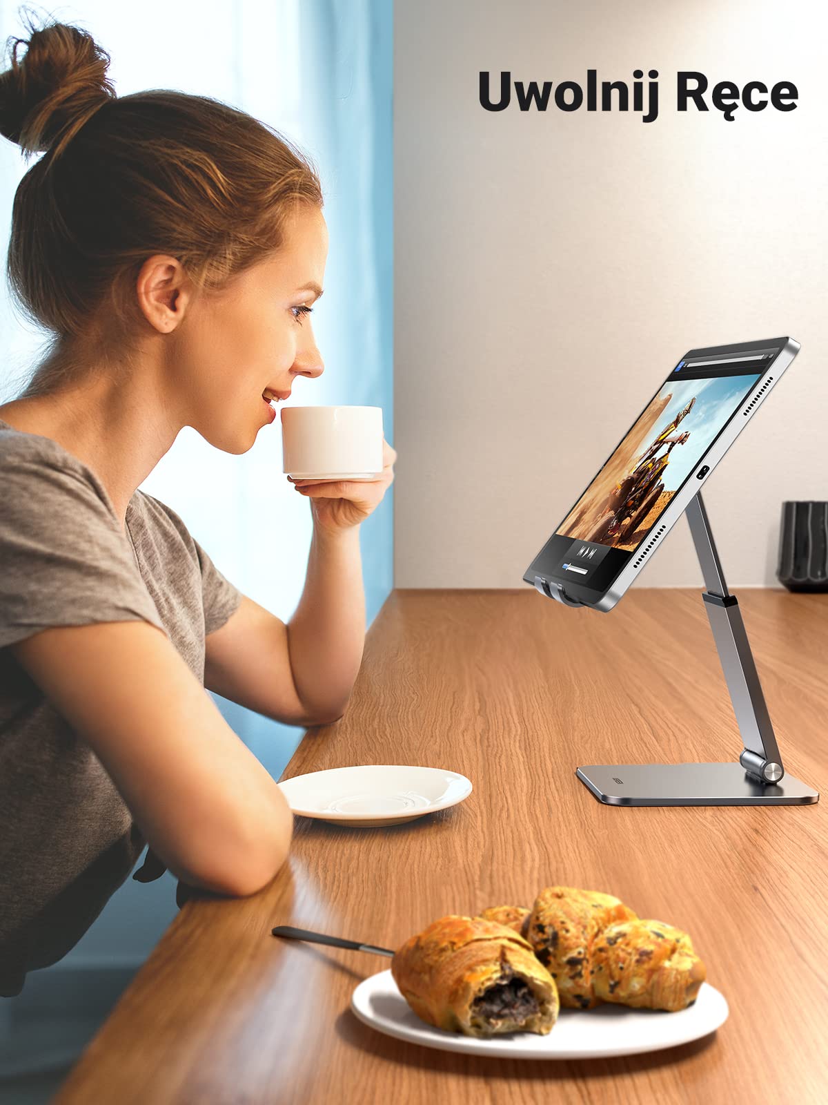UGREEN Stojak na tablet aluminiowy z regulacją wysokości do 12,9" | Regulacja wysokości i kąta, aluminiowy, szeroka podstawa z silikonem