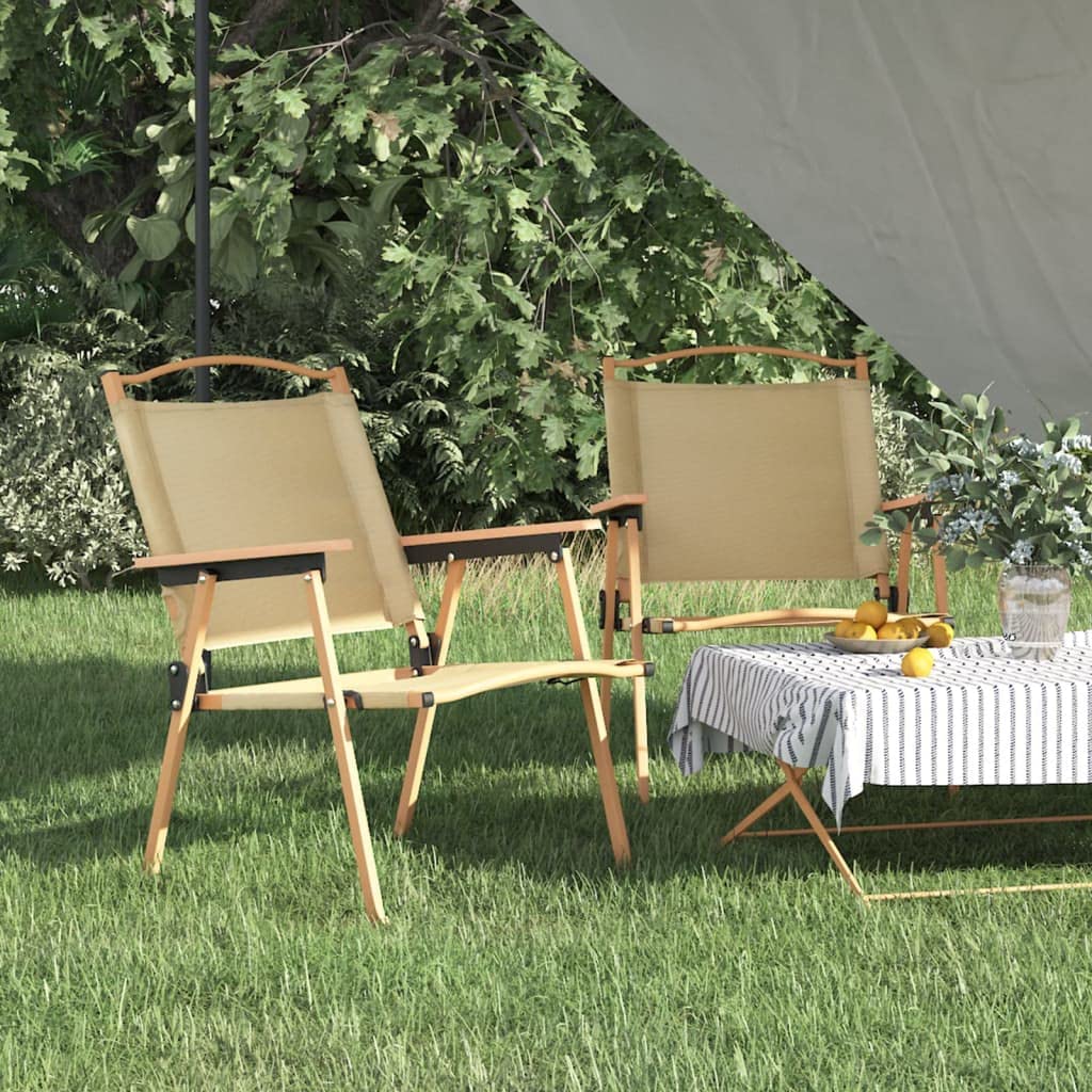 Campingstühle 2 STK Beige Klappbar 54x55x78 cm Oxford-Gewebe wetterfest Outdoor Gartenstuhl Balkonstuhl mit Armlehne und leichtem Stahlrahmen für Picknick und Camping