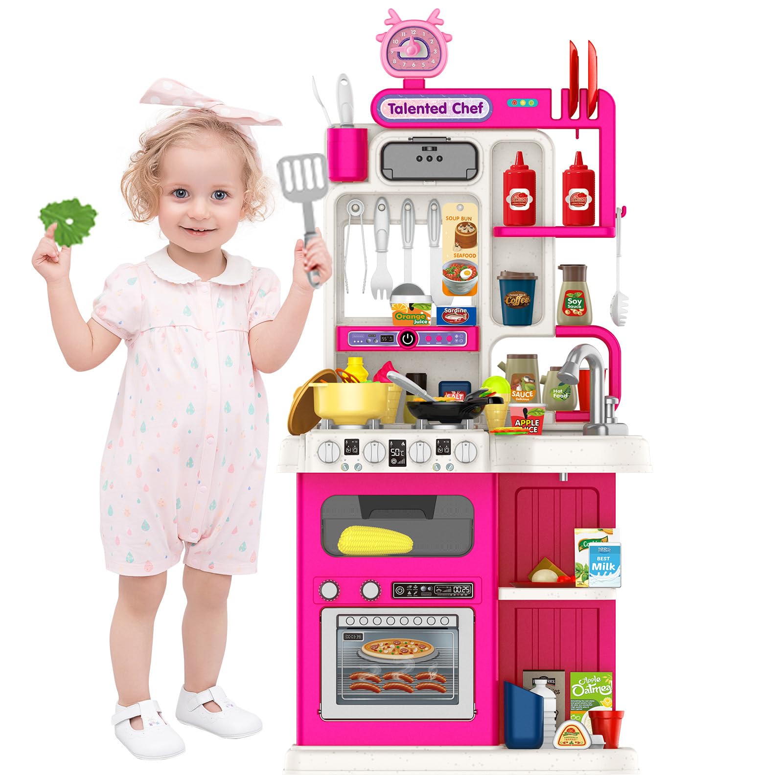 Kids Kitchen Playset,Play Kitchen for Kids Toddler with Sounds and Lights, Cooking Stove Steam,Play Sink,Play Food and Kitchen Accessories,Toy Kitchen