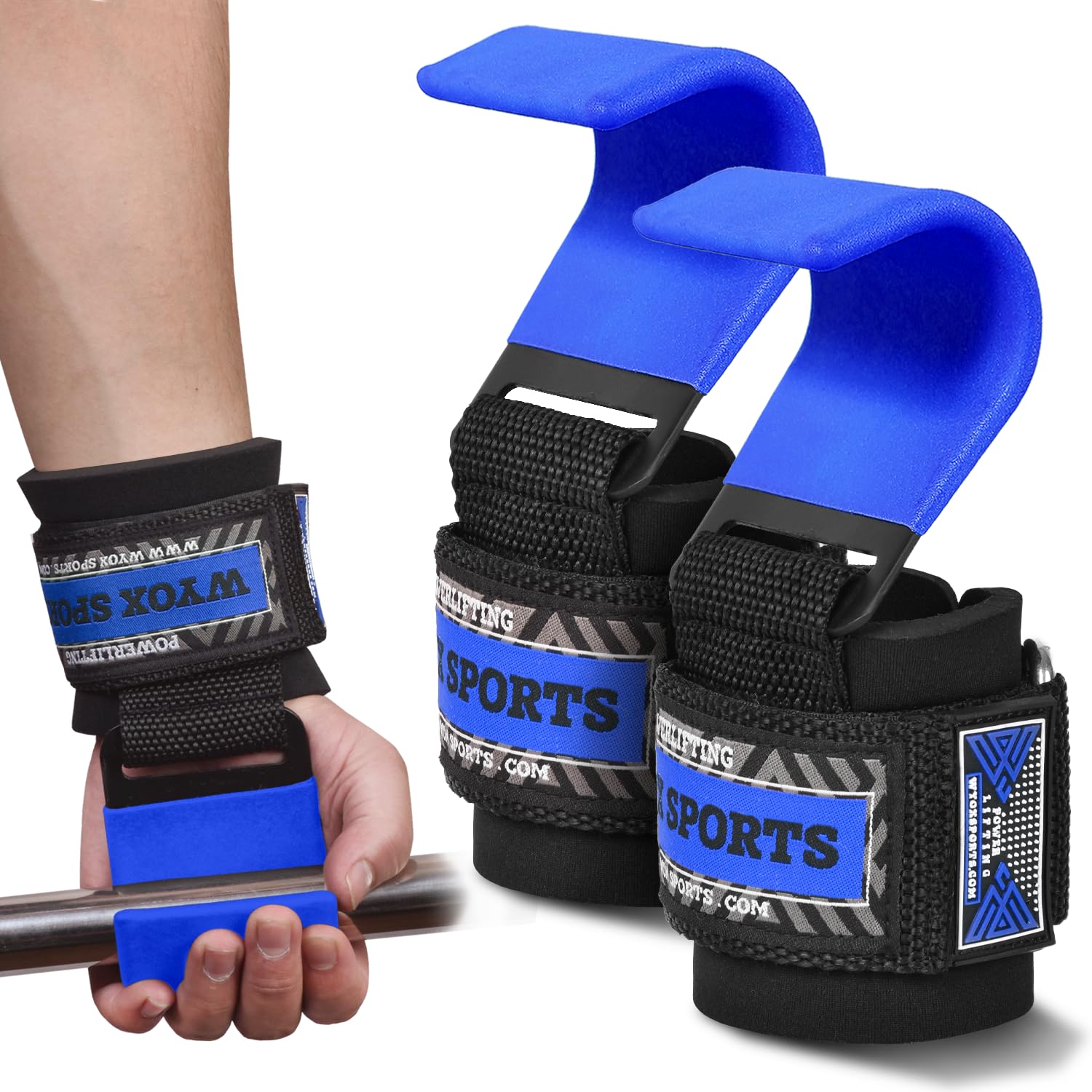 WYOX Professional Lifting Straps Hooks | 7mm Thick Neoprene Padded Hand Wrist Wraps for Weightlifting Grip Support - Ideal Deadlift Wrist Straps Gym Gloves for Women Men