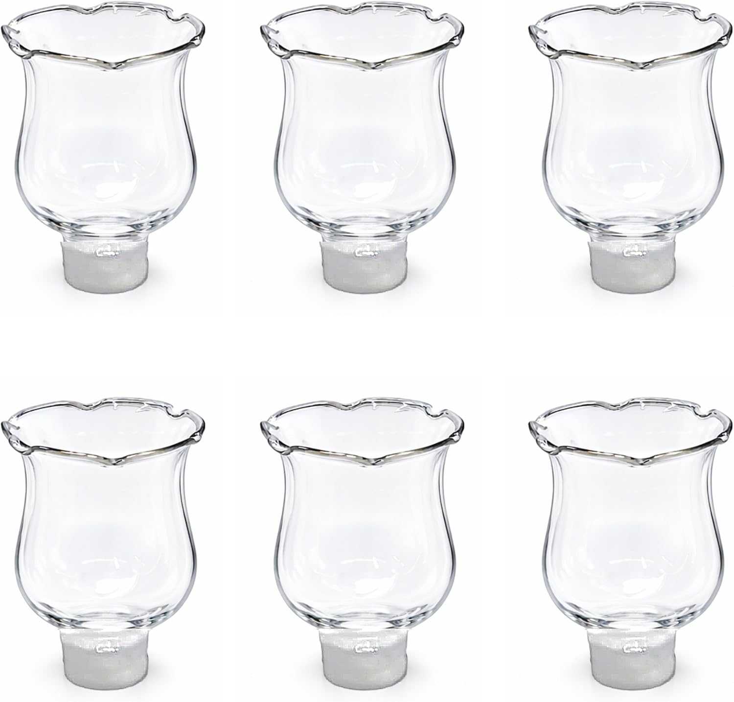 4E's Novelty Clear Glass Votive Cups with Peg - Pack of 6 - Tulip Votive for Candelabra Candle Holder, Home Interior Candle Sconce Glass Replacement Parts, Shabbat Candle Glass Oil Lamp (2.75" Tall)