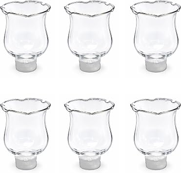 4Es Novelty Clear Glass Votive Cups with Peg - Pack of 6 - Tulip Votive for Candelabra Candle Holder, Home Interior Candle Sconce Glass Replacement Parts, Shabbat Candle Glass Oil Lamp 2.75" Tall