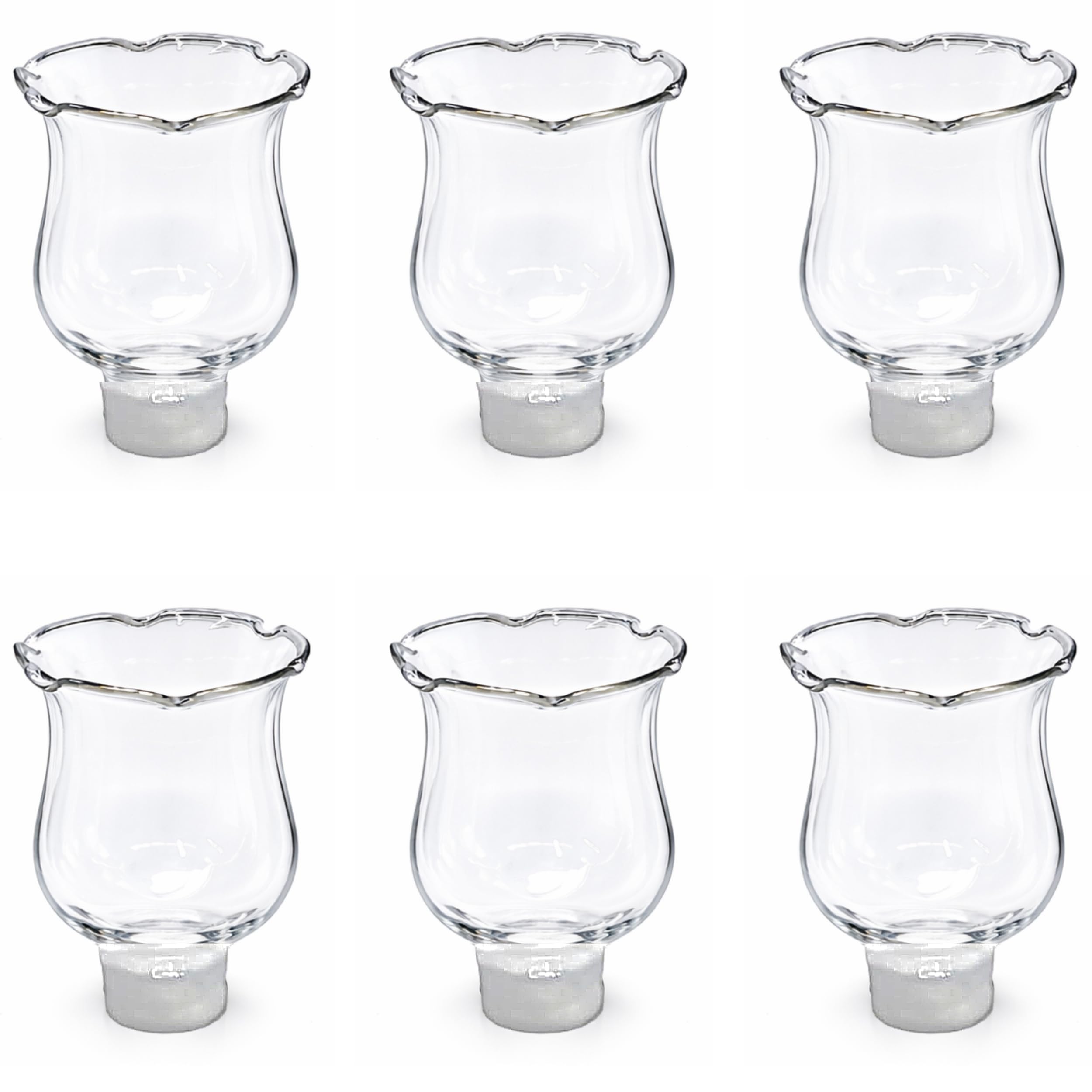 4E's Novelty Clear Glass Tulip Votive Cups with Peg, 6 Pack, 2.75" Tall, Transparent, Wedding & Shabbat, Indoor, Tabletop Candle Holders