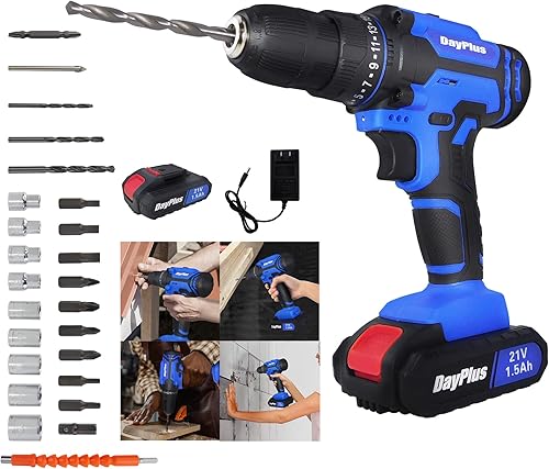 Kit de taladro inalámbrico juego de taladro eléctrico de 21 V con batería de iones de litio de 15 Ah 2 velocidades variables portabrocas sin llave