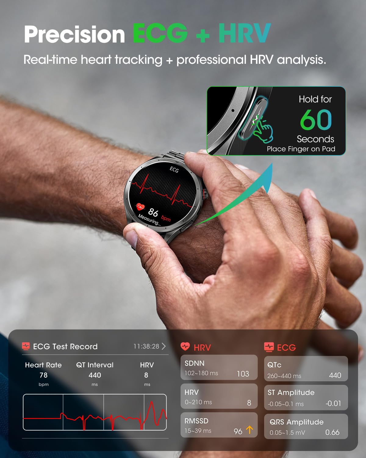 Smartwatch Uomo con ECG, VFC, Micro-Check-up, Pressione Sanguigna, AI-GPT | 1,53" Orologio Fitness con 24H Sonno/Cardio/SpO2, 120+ Sport, 5ATM, Torcia, Chiamata SOS, Notifiche Messaggi Android iOS Nero